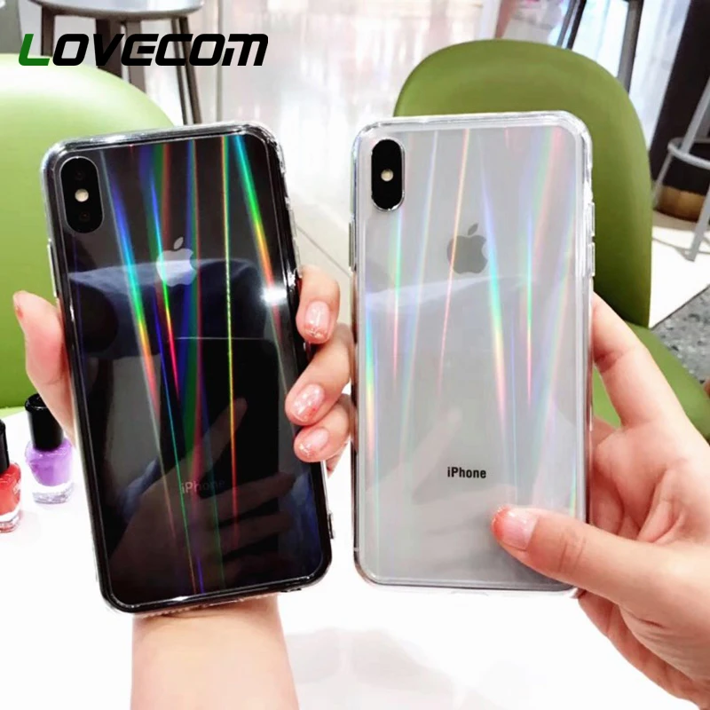 

LOVECOM Laser Light Transparent Phone Case For iPhone XR X XS Max 7 8 6S Plus Case Soft TPU Full Body Ultra-thin Phone Cover