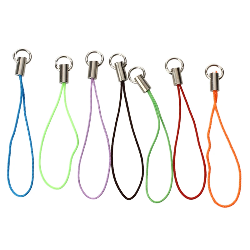 

100 Assorted Coloured Mobile Phone Strap String with 7mm Jump Rings --- Black / White / Pink / Dark purple / Light purple / Bl