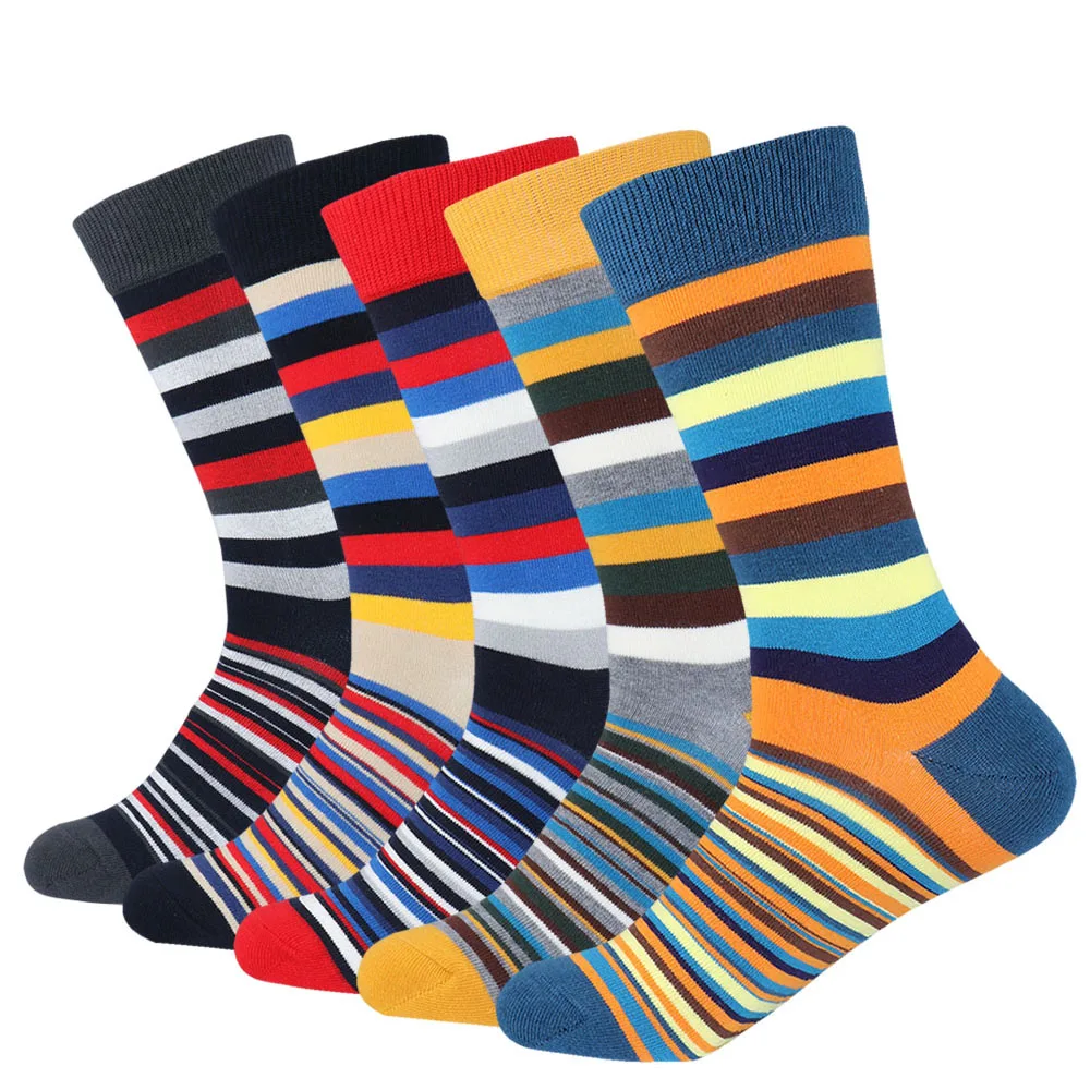 Men's Colorful Argyle Striped Business Dress Socks Funky Novelty Men ...