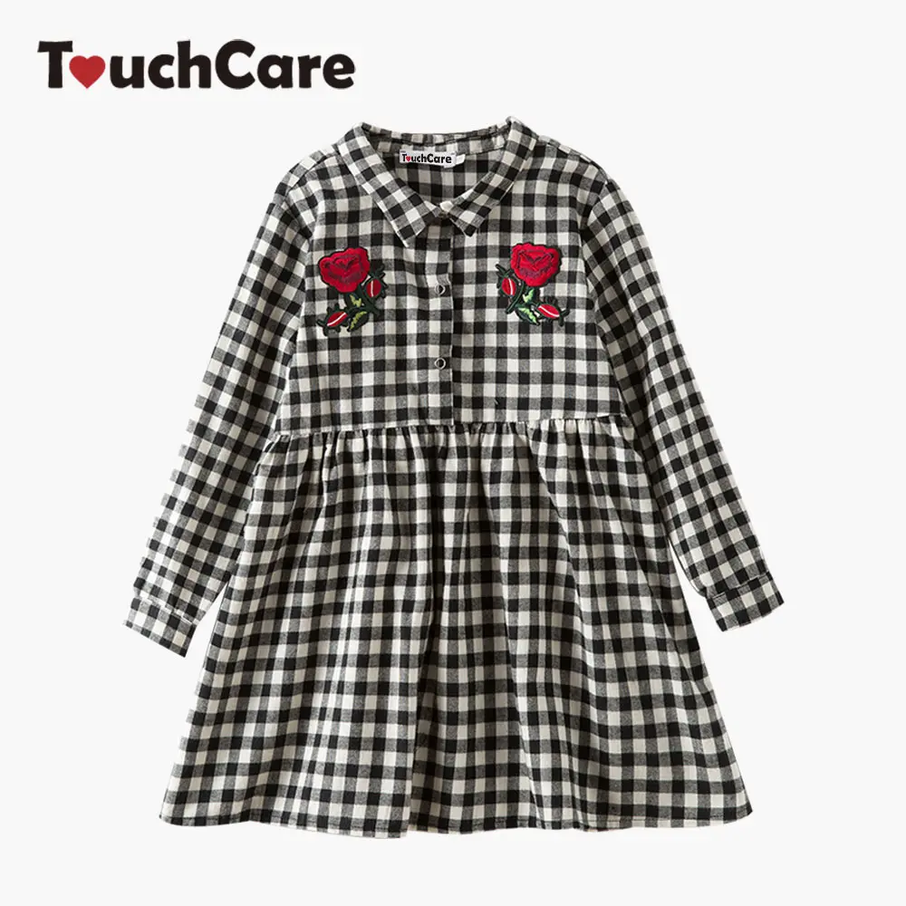 Girl Rose Flower Embroidery Dresses Kids Princess Dress Girls Preppy