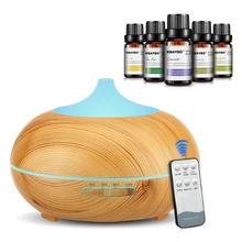 Remote Control Ultrasonic Air Humidifier Aroma Essential Oil Diffuser with Wood Grain 7 Color Changing LED