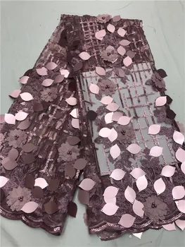 

African Lace Fabrics High Quality beads sequins Mesh Guipure 3D Flowers Lace Fabric For Party Dress 5yards/lot Nigerian Lace
