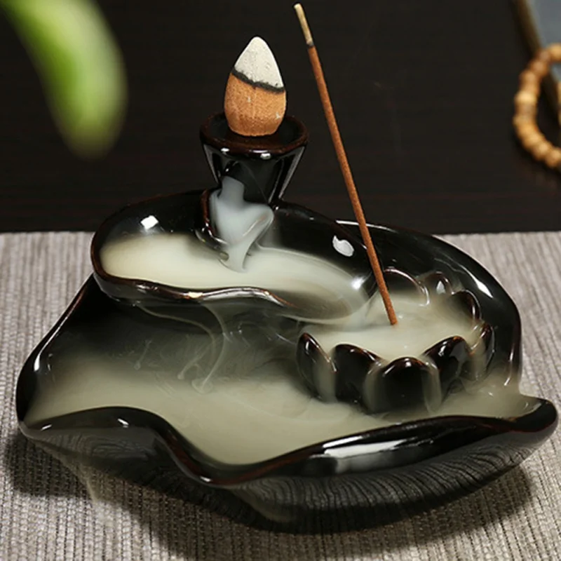 

Buddhist Porcelain Censer Lotus Pond Incense Burner Alpine Water Tower Decor Ceramic Waterfall Backflow Incense Burner Holder