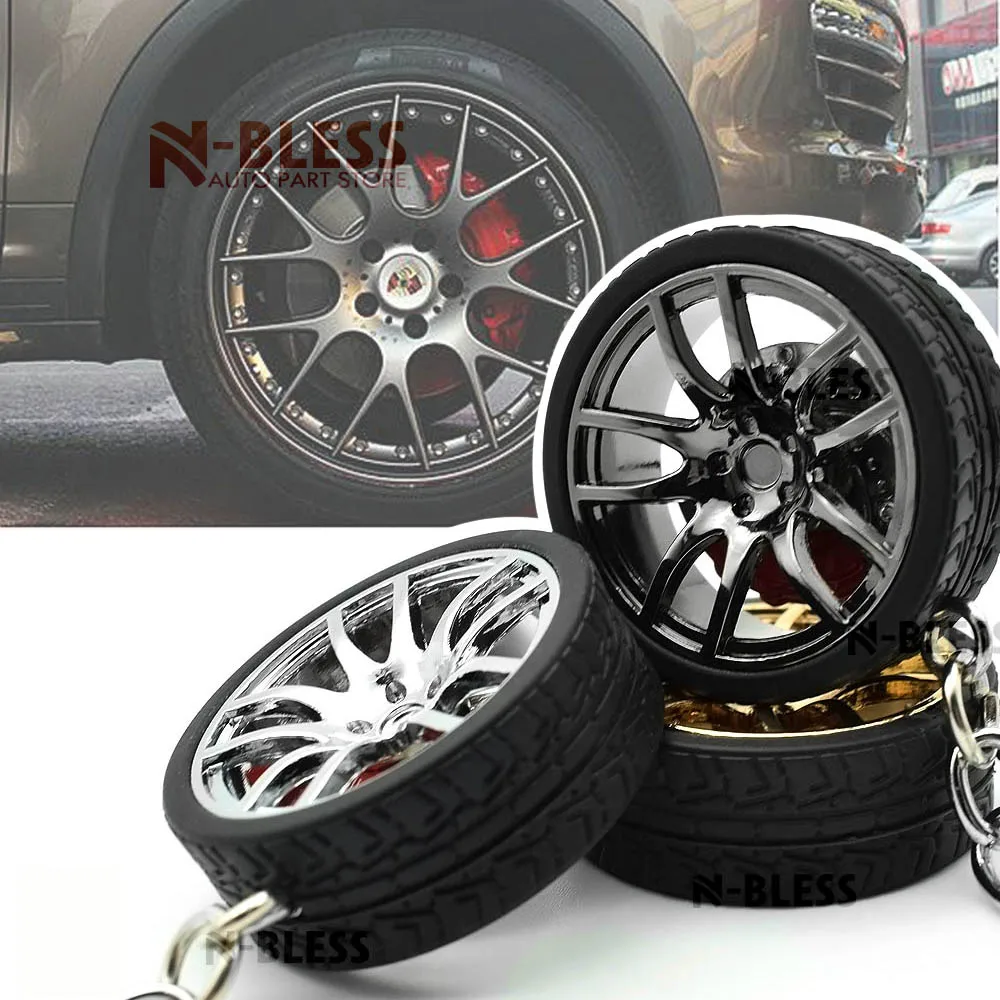 

Car Tuning Alloy Wheel Rim Keychain Key Chain Auto Turbo JDM Keyring with Brake discs hub Key ring