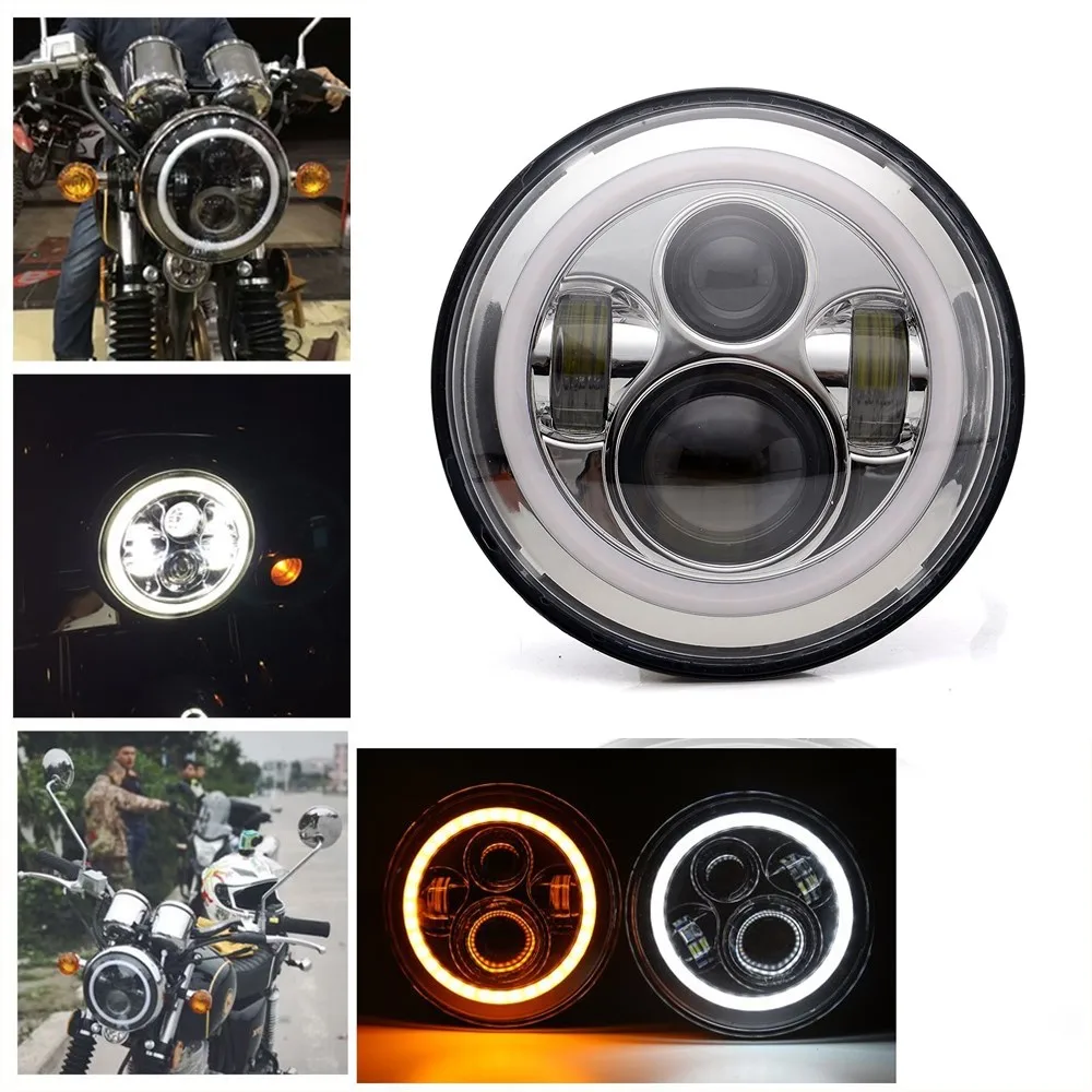 

Motorcycle accessories 40W 7" Led H4 Headlight Lamp Assembly 7 Inch Halo Headlights Black/ Chrome