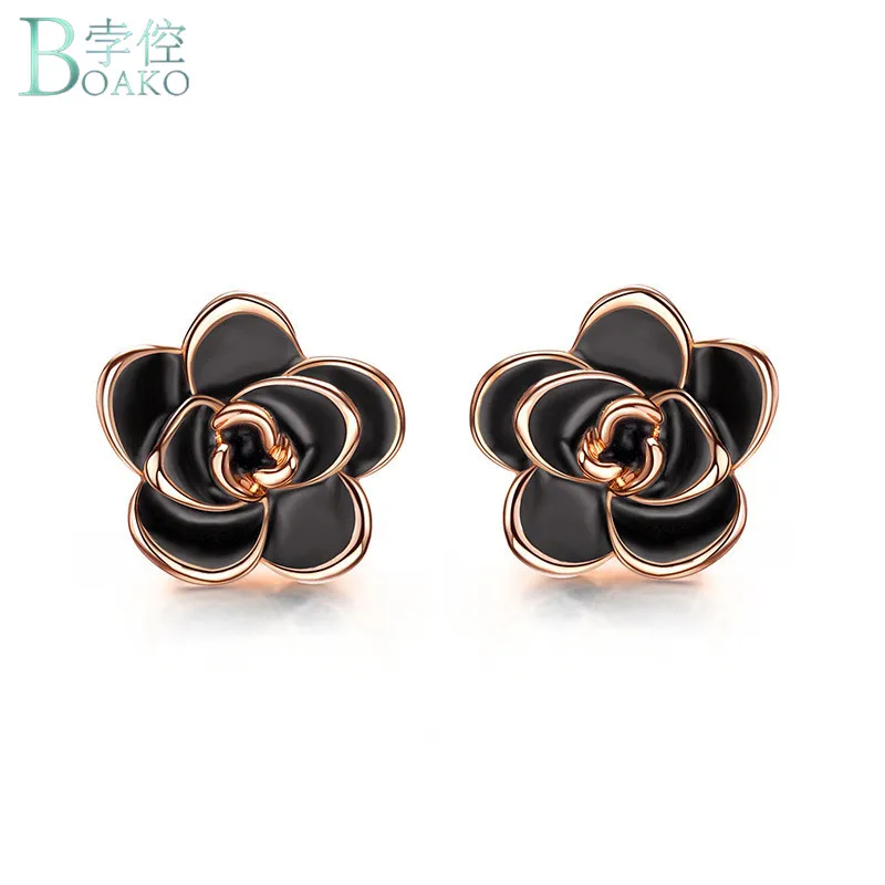 BOAKO Высококачественная мода Винтаж розовое золото черное масло капельная роза цветок гвоздик для пирсинга серьги женские вечерние Brincos Ювелирные Изделия