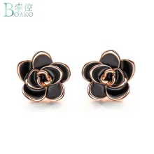 BOAKO Высококачественная мода Винтаж розовое золото черное масло капельная роза цветок гвоздик для пирсинга серьги женские вечерние Brincos Ювелирные Изделия