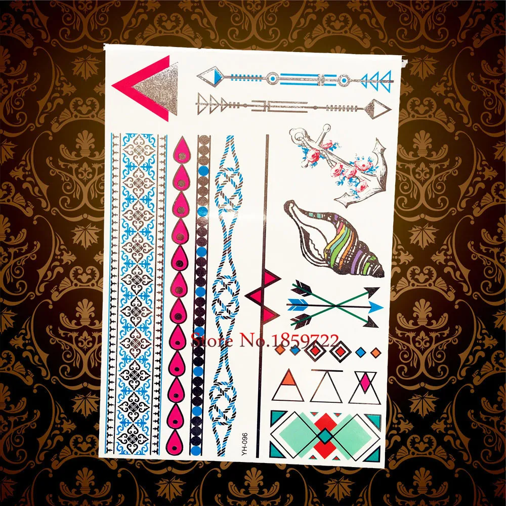 1 PC Segitiga Indian Panah Desain Emas Kilat Logam Tato Stiker Henna