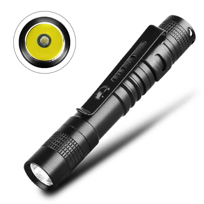 

Mini LED Portable Flashlight with Pen Clip CREE XPE LED 1Mode Military Tactical Waterproof Small Torch AAA Battery Powered