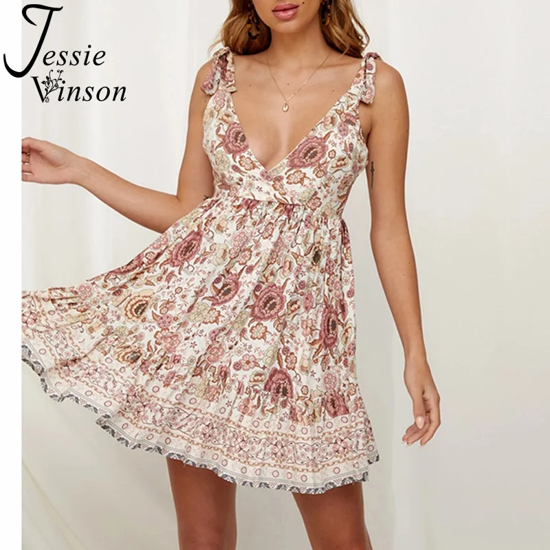 Женское пляжное платье Jessie Vinson повседневное с v образным вырезом и открытой
