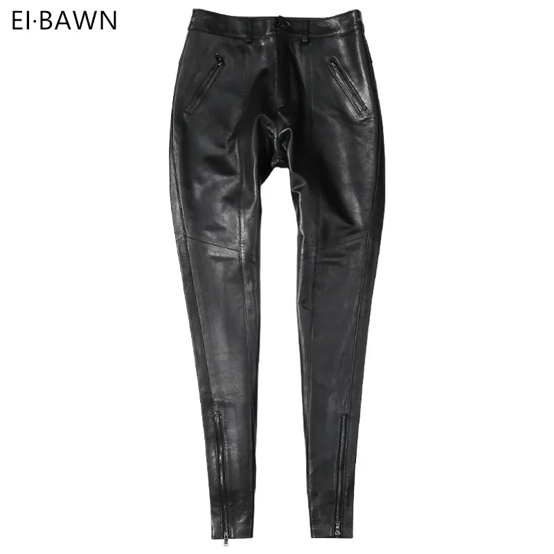 Genuine Leather Pants Women High Waist Black Pants Ladies Sheepskin Autumn Winter Plus Size Streetwear Skinny Leather Pants 2019