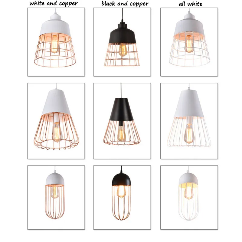 Contemporary Caged White Black Pendant Light Vintage Hanging Restaurant Pendant Lamp Home Lighting Fixture Dining Room Bar Lamps (9)