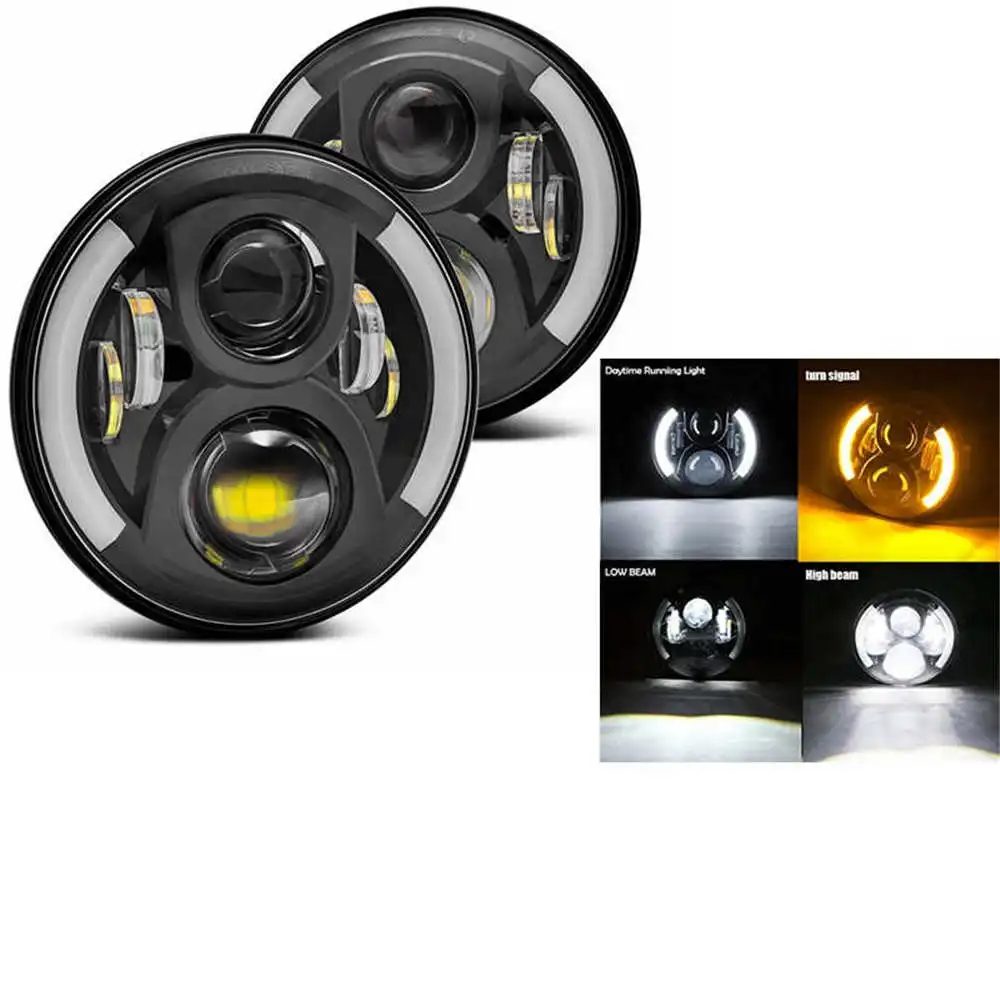 2 шт. " светодиодный налобный светильник с Halo дневной ходовой светильник для Jeep JK VAZ 2121 Lada Niva 4x4 7" светодиодный налобный фонарь с янтарным указателем поворота