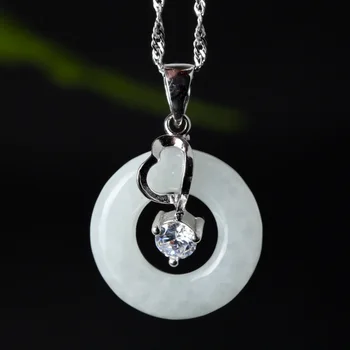 

Hetian Jade Safety Button Pendant S925 Silver Jade Necklace Chinese Style Hand-carved PingAnKou Lucky Amulet Jewelry gift