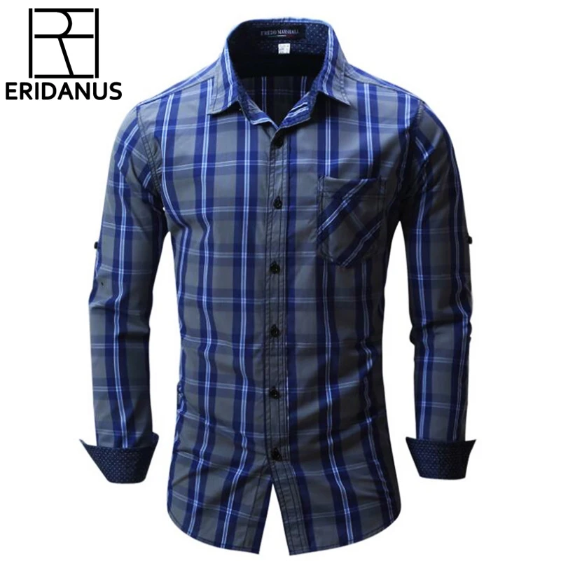 Camisa masculina 2017 Мужская Мода Рубашки в клетку Повседневная рубашка с длинным рукавом