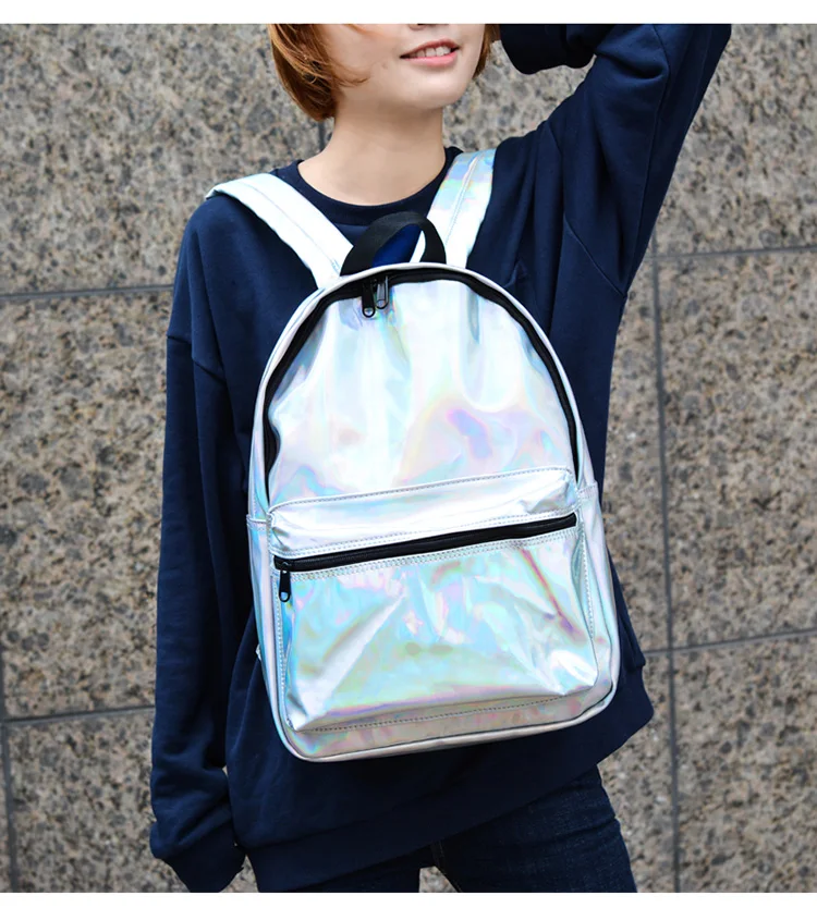Модный женский рюкзак с серебряной голограммой, лазерный рюкзак, школьная сумка для девочек, кожаный голографический рюкзак, многоцветный, Sac A Dos