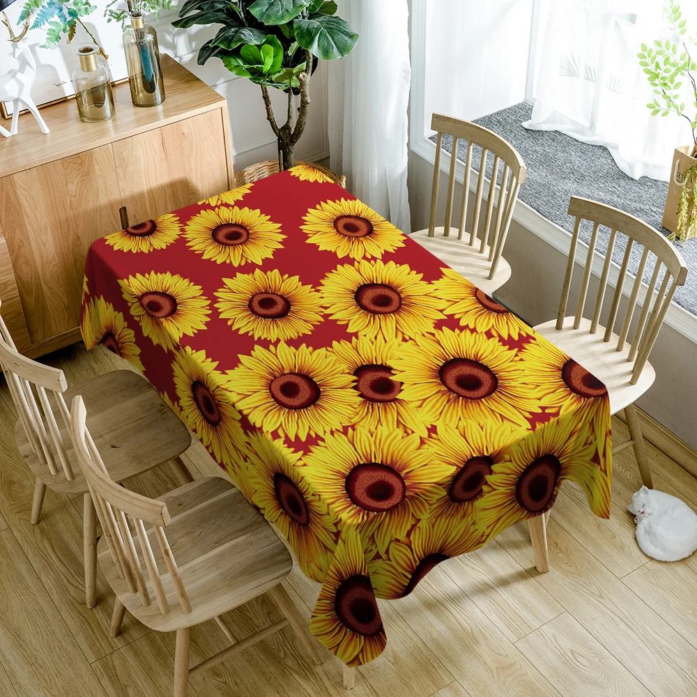 Пасторальный стиль полиэстер 3D скатерть желтый подсолнух цветочный принт водонепроницаемый прямоугольник покрытие стола ткань Свадебные украшения