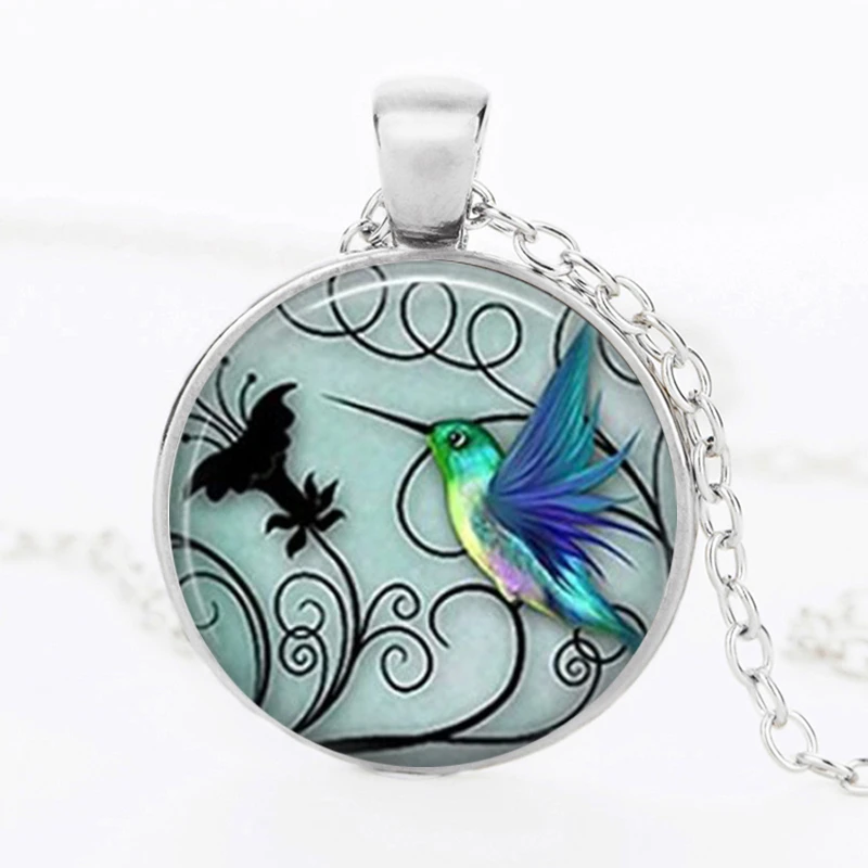 bird flowers Cabochon Glass Silver Tile Chain Pendant Necklace Jewelry bird flowers Cabochon Glass Silver Tile Chain Pendant Necklace Jewelry