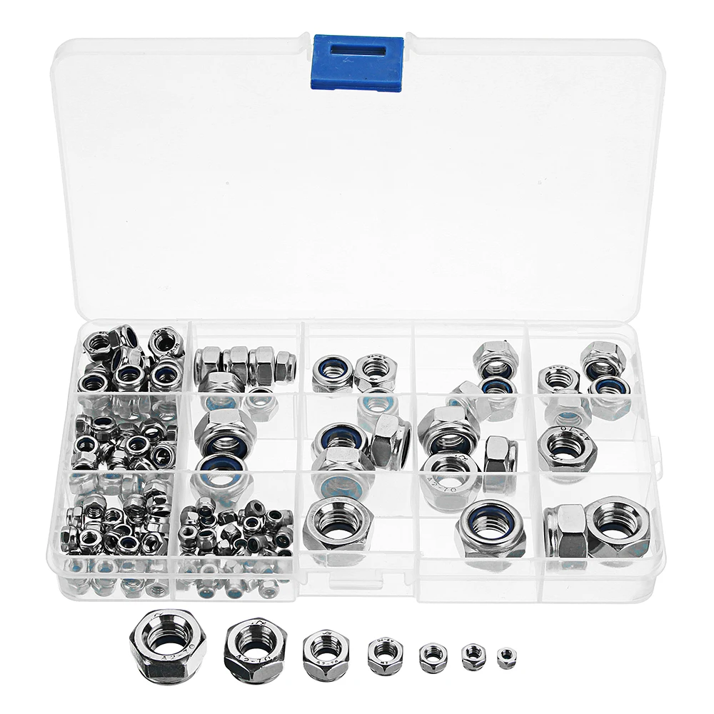 

Suleve 170Pcs 304 Stainless Steel Lock Nut Assortment M3/4/5/6/8/10/12 Insert Locknut