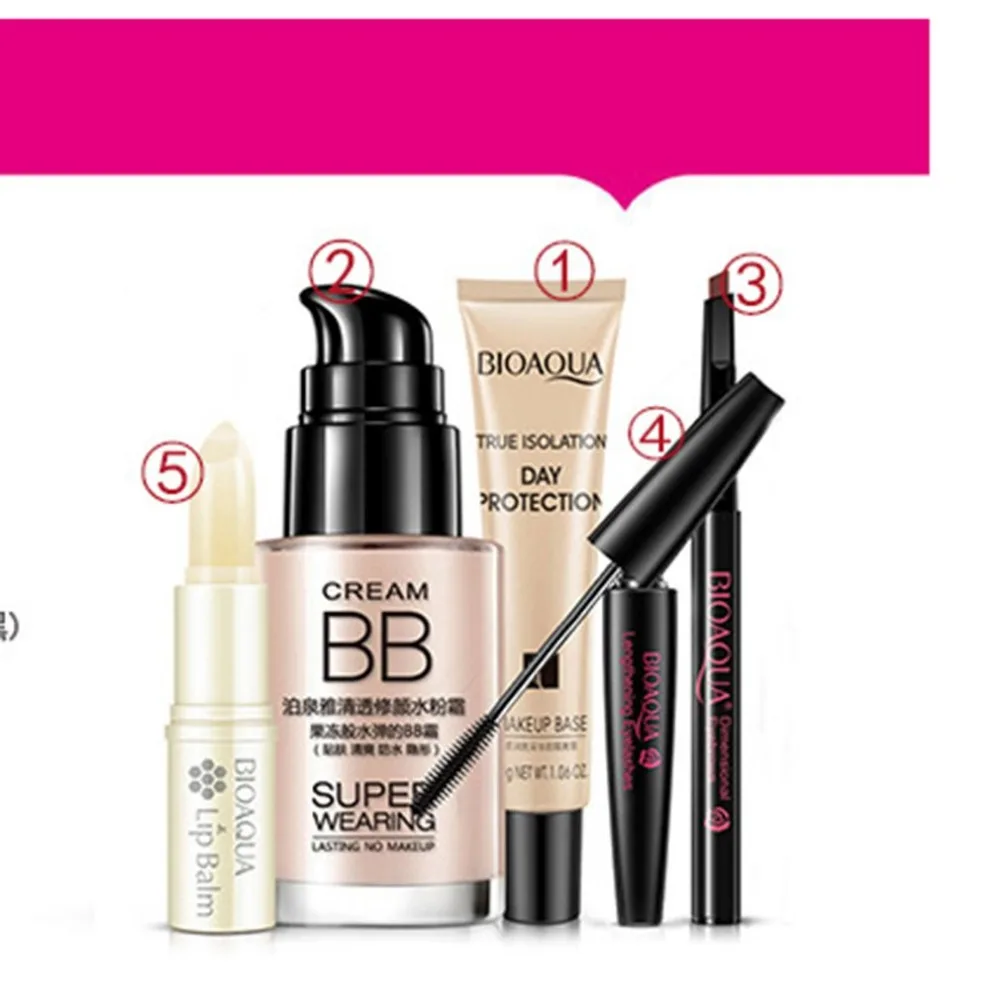 5pcs Whitening Cosmetics Makeup Set Lip Balm BB Cream Eyebrow Pencil