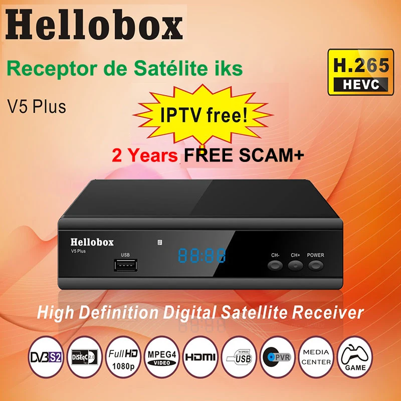 

Hellobox V5 Plus IKS satellite Receptor 3 Months Free IPTV fully autoroll PowrVu IKS Biss 2 Year SCAM+ TV BOX SVB S2 Receiver