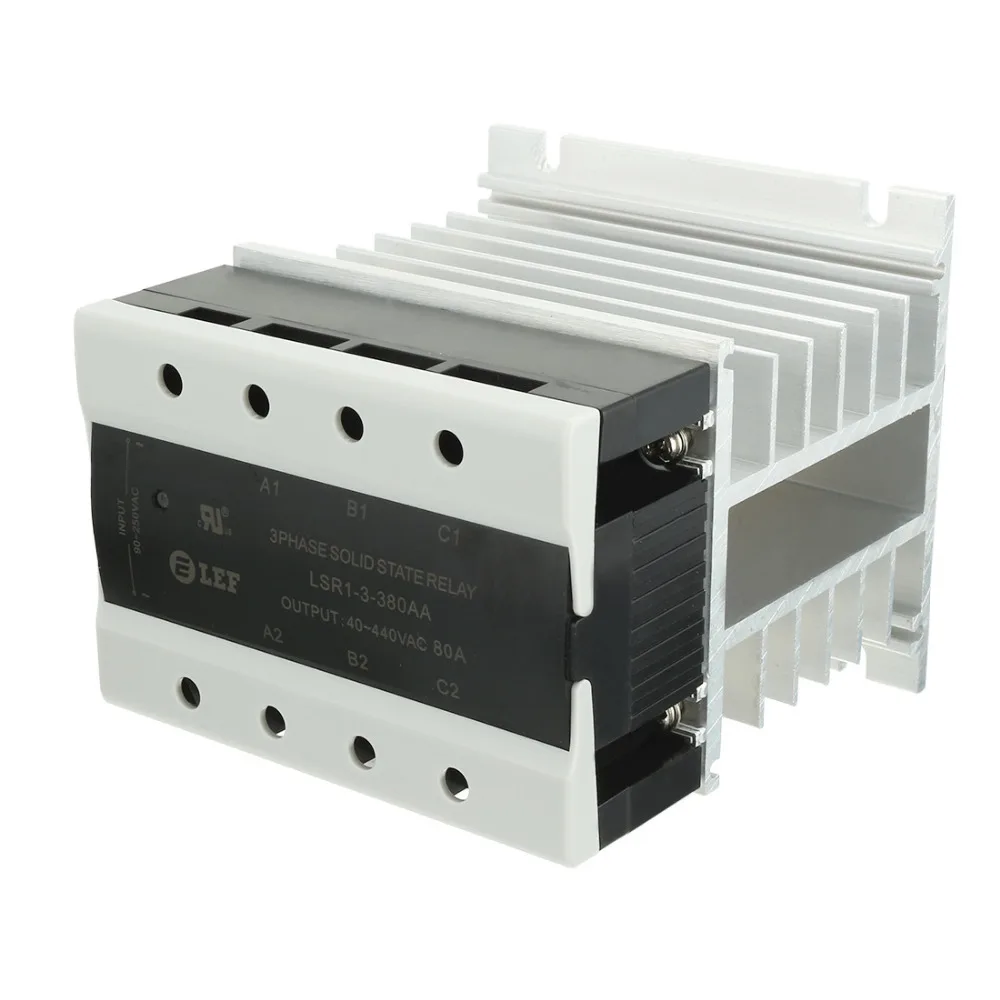 

New AC to AC 80A 90-250VAC to 40-440VAC SSR Thermal Compound 3 Phase Solid State Relay + Heat Sink UL Recognized LSR1-3-380AA