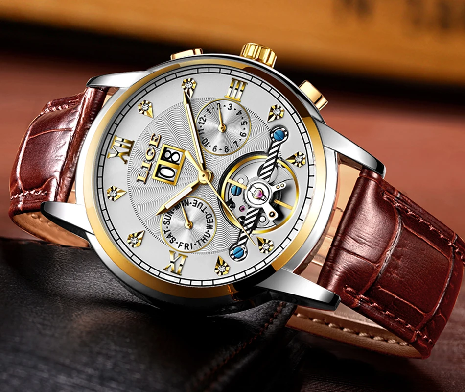 luxo automático relógio mecânico masculino à prova