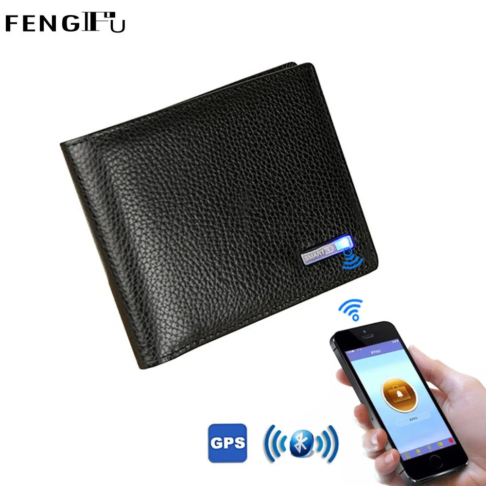 

Bluetooth Men's Leather Wallet Short Cowhide Smart Thieves Anti-theft USB IOS Android fashion wallet genuine leather