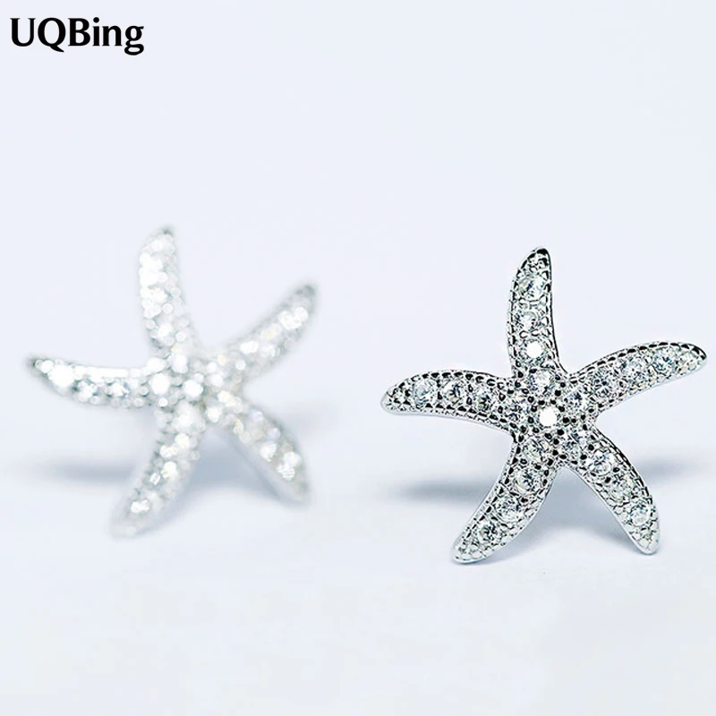 

2018 New Design Zircon Starfish Earrings 925 Sterling Silver Stud Earrings For Women Jewelry Free Shipping Brincos