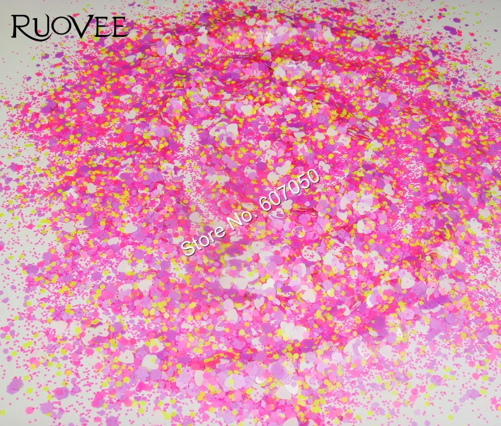 

016# NEON Color Shapes Nail art glitter Solvent Resistant for gel polish acrylic nails( Hexagon and Heart)