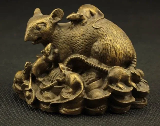 

decoration brass factory outlets Pure Brass Exquisite Interesting Chinese Old Brass Classical Auspicious Mice Family Statue