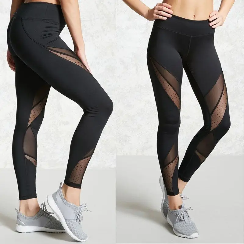 Women Mesh See Through Leggings Yoga Pants Best Workout Outfits 2018 Female Fitness Tights Black