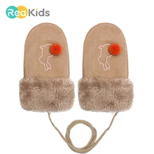 REAKIDS/Новинка; детские перчатки с милым кроликом; Плюшевые варежки для мальчиков и девочек; зимние теплые перчатки; варежки с героями мультфильмов; милые детские перчатки; варежки
