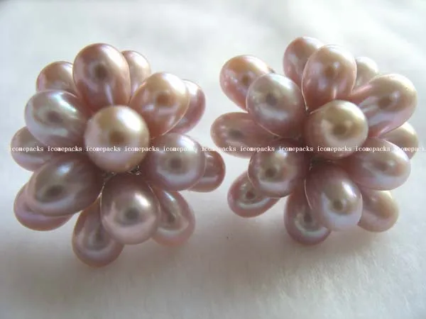 

hot sell new - wholesale 20mm lavender rice flower freshwater pearl&s925 stud earings