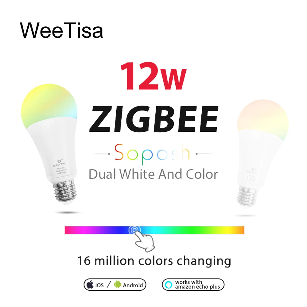 ZIGBEE светодиодный светильник E27 E26 RGBCCT 6 Вт 12 Вт с регулируемой яркостью, умный светильник переменного тока 110 В 220 В, светодиодный светильник с управлением через приложение для смартфонов, работает с Alexa Echo