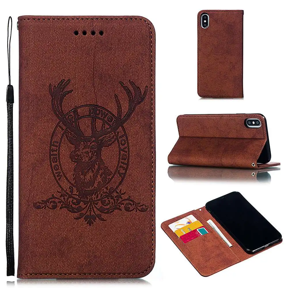 KISSCASE Deer Head Pattern Leather Case For iphone X 7 8 6 6S Plus Wallet Card Solt Flip XR XS MAX Phone Cover |