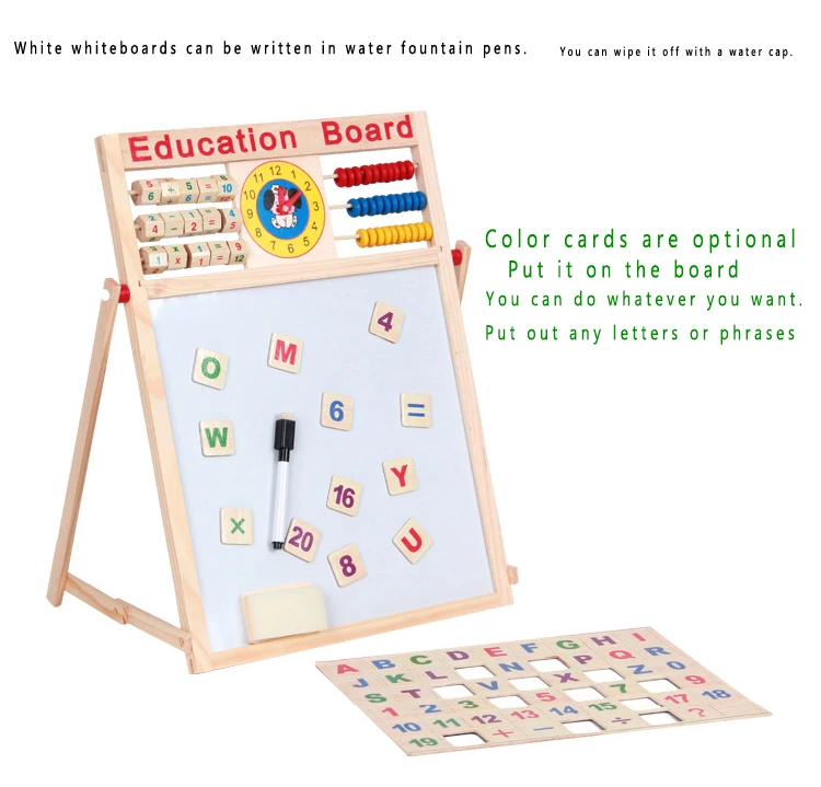 Quebra-cabeça de Madeira Brinquedo de Aprendizagem Multi-função de Desenho Placa de Escrita de Madeira das Crianças Placa de Desenho Magnético de Dupla Face 9 Brinquedos p/ desenhar
