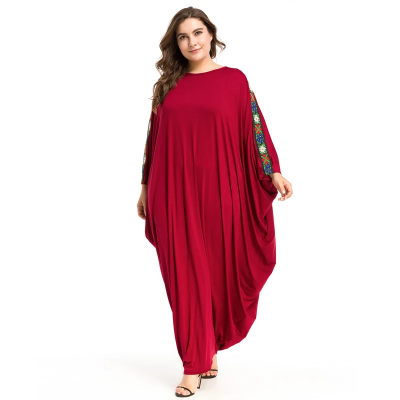 

Autumn Abayas for Women Muslim Dress Elegant Islamic clothing Jubah Loose Robe Musulmane Batwing Sleeve Drapery Dress Red