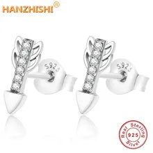 День Святого Валентина 925 пробы серебро серьги-гвоздики в форме стрелы с прозрачными камнями для Для женщин Brincos DIY ювелирных изделий