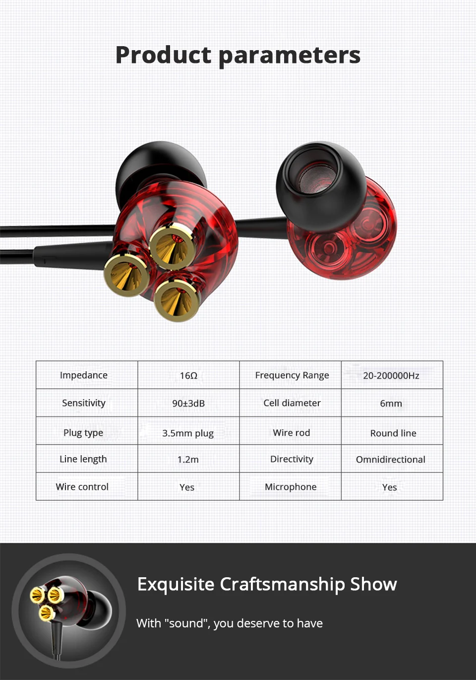 Wired earphone 6 driver Gamer headphone with microphone Sports Earphones wired earphones earbuds in ear headphones microphone (11)