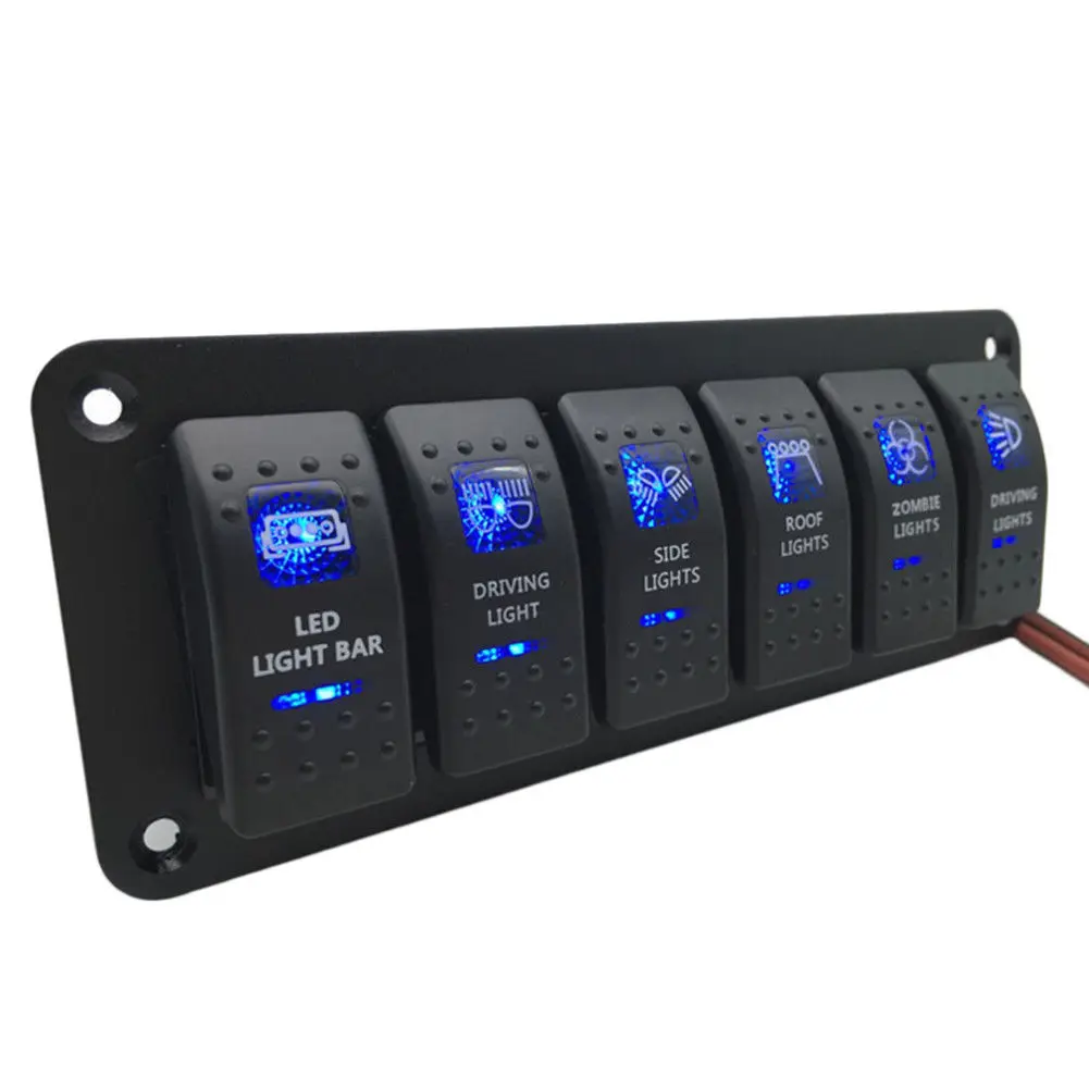 

Waterproof IP65 Rocker Switch Panel 6 Gang 2LED Light Circuit Breaker DC 12V-24V environmentally friendly For boat/yachts/buses