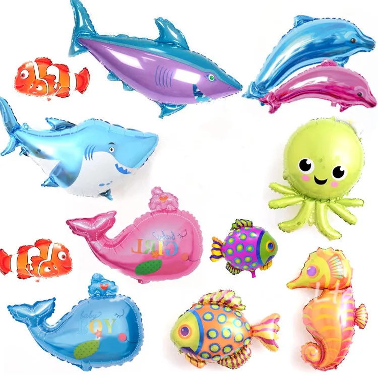 Ocean Octopus Shark Dolphin Fish Foil Balloons Animal Party Birthday Party Decor