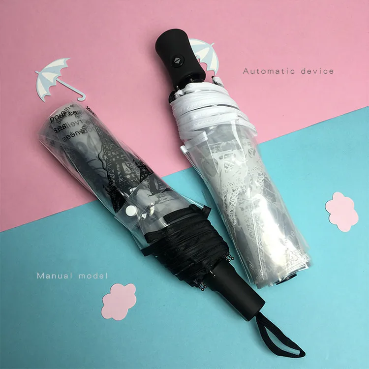 Открытый Автоматический Открытый закрыть складной зонтик женский компактный Ветрозащитный дождь прозрачный зонтик