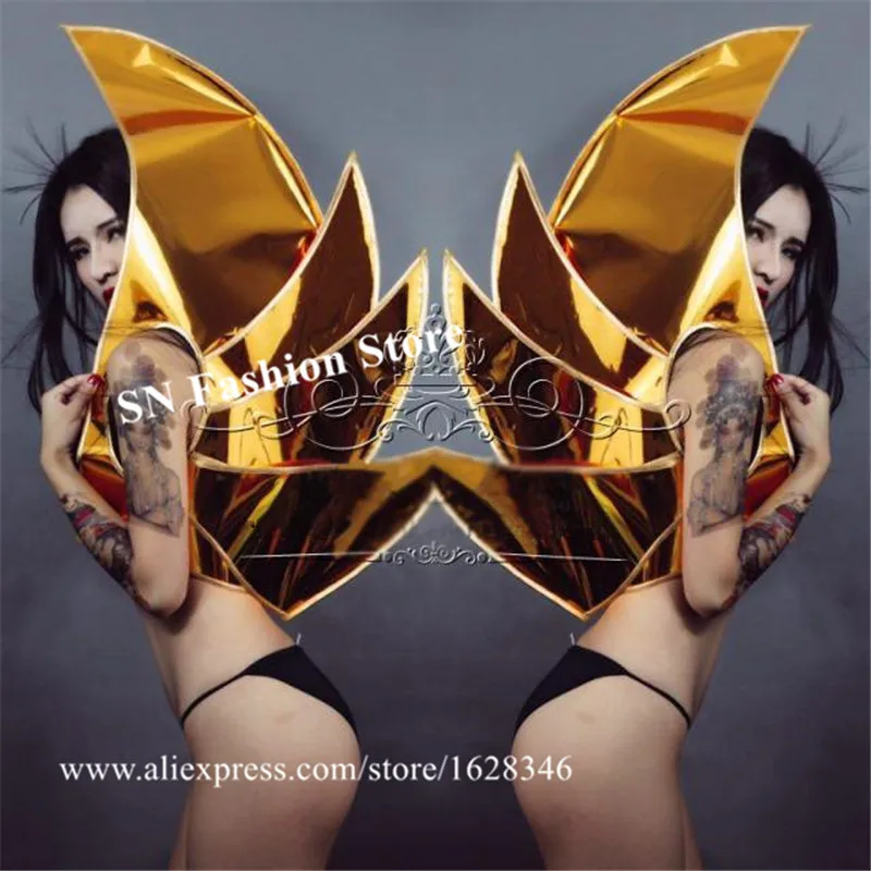 

P29 Party cosplasy stage costumes gold mirror backplane dj cloak silver mirror dress shoulder mirror outfits perform clothe club