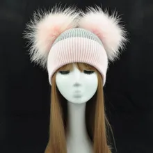 Натуральный мех, зимняя шапка, Для женщин шерсти Кепки кашемир Ангола 2 шапка с помпоном из натурального меха брендовый уплотненный Для женщин для девочек со шляпой, Кепки s вязаные шапочки шляпа