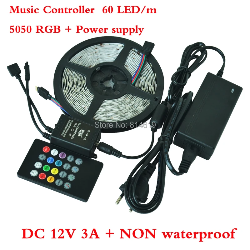 

Hot sales 5050 RGB LED strip 5m/Roll 300LEDs with new style IR music controller+12V 3A Power supply Free Shipping by china post