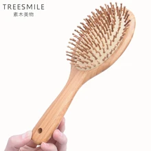 1 шт. treesmile антистатические гребень для волос деревянный гребень бамбуковый уголь круглый зубы массаж кожи головы волосы Кисточки гребень зубы волос Кисточки D20