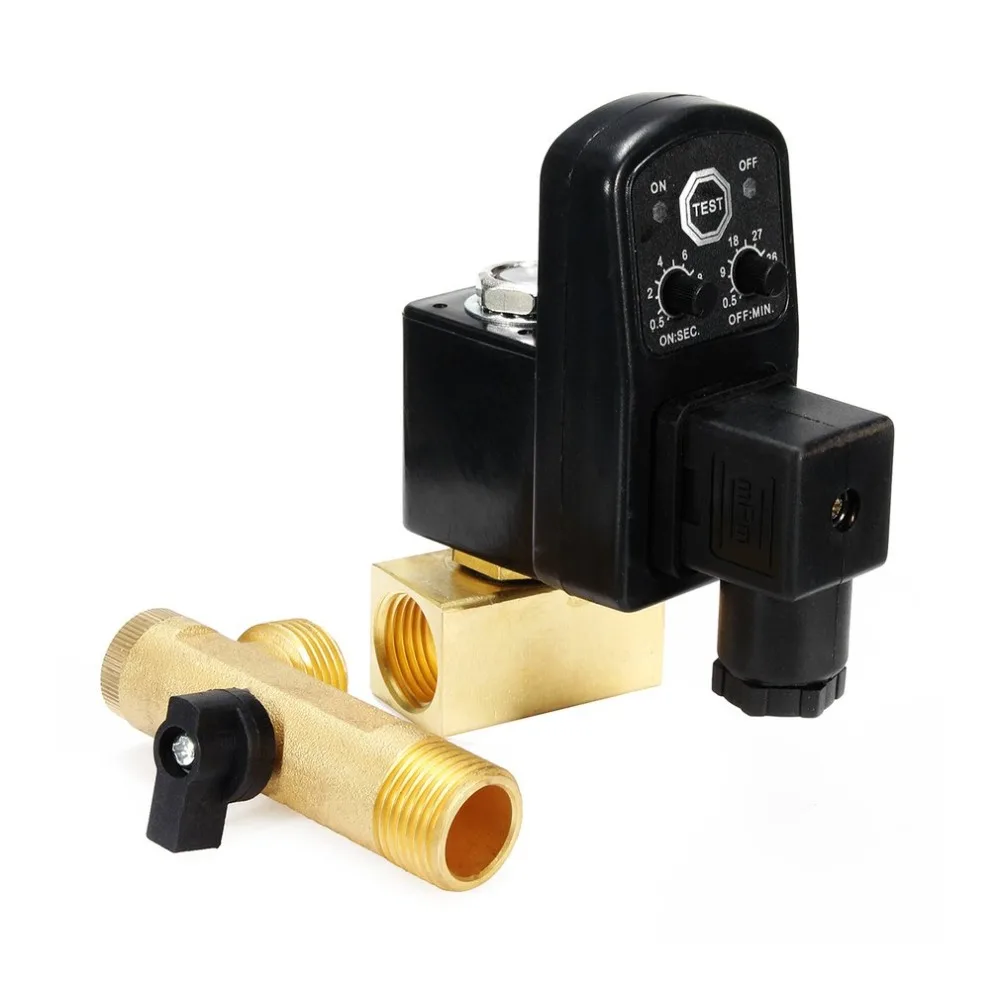 

110V 1/2" Electronic Drain Valve Timed Electromagnetic Valve Air Compressor Gas Tank Automatic 2-way AC Drainage Valve