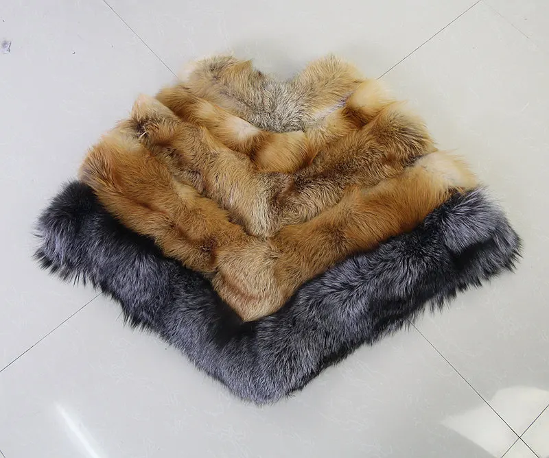 Розовый JAVA QC8068 новинка натуральным лисьим мехом пончо Подлинная silver fox меховой wrap Жeнскaя зимняя кyрткa
