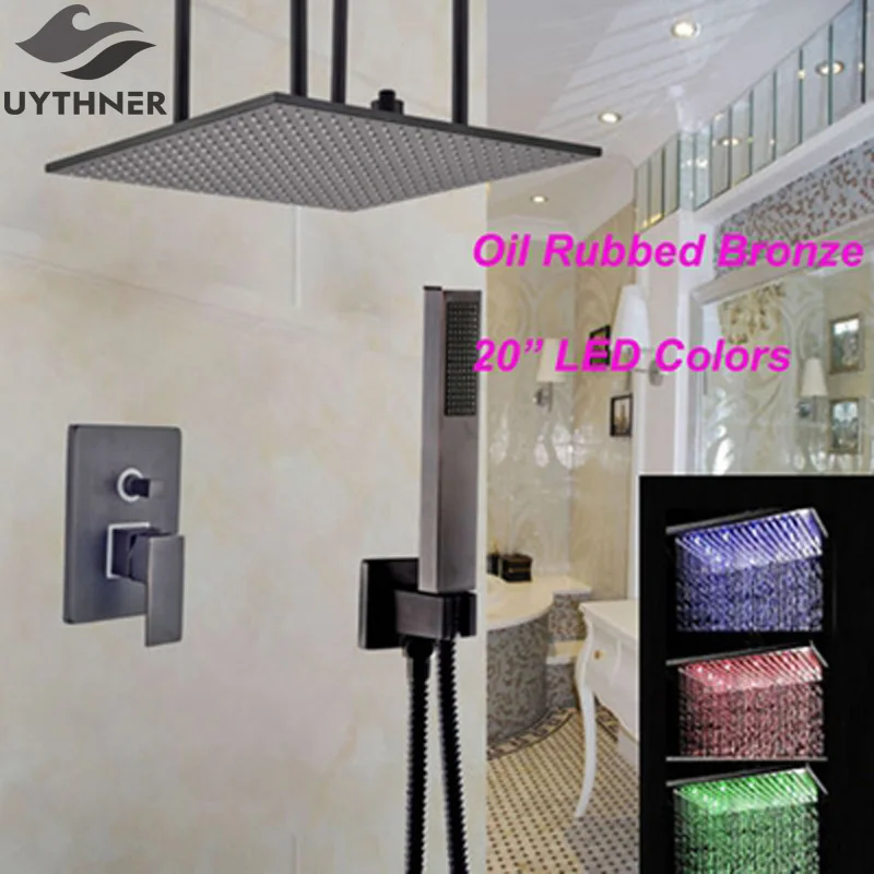 

Uythner LED Three Color Changing Oil Rubbed Bronze 20 Inch Shower Faucet Single Handle Mixer Tap Factory Direct Sale